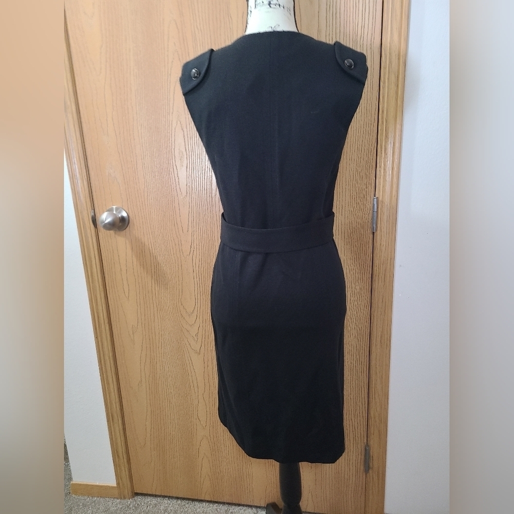 Tory Burch Declan Wool Blend Military Inspired Belted V-neck Sheath Dress - Picture 6 of 8